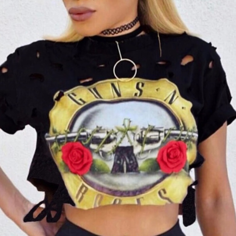Last One🌹Guns N Roses Destroyed Crop Top